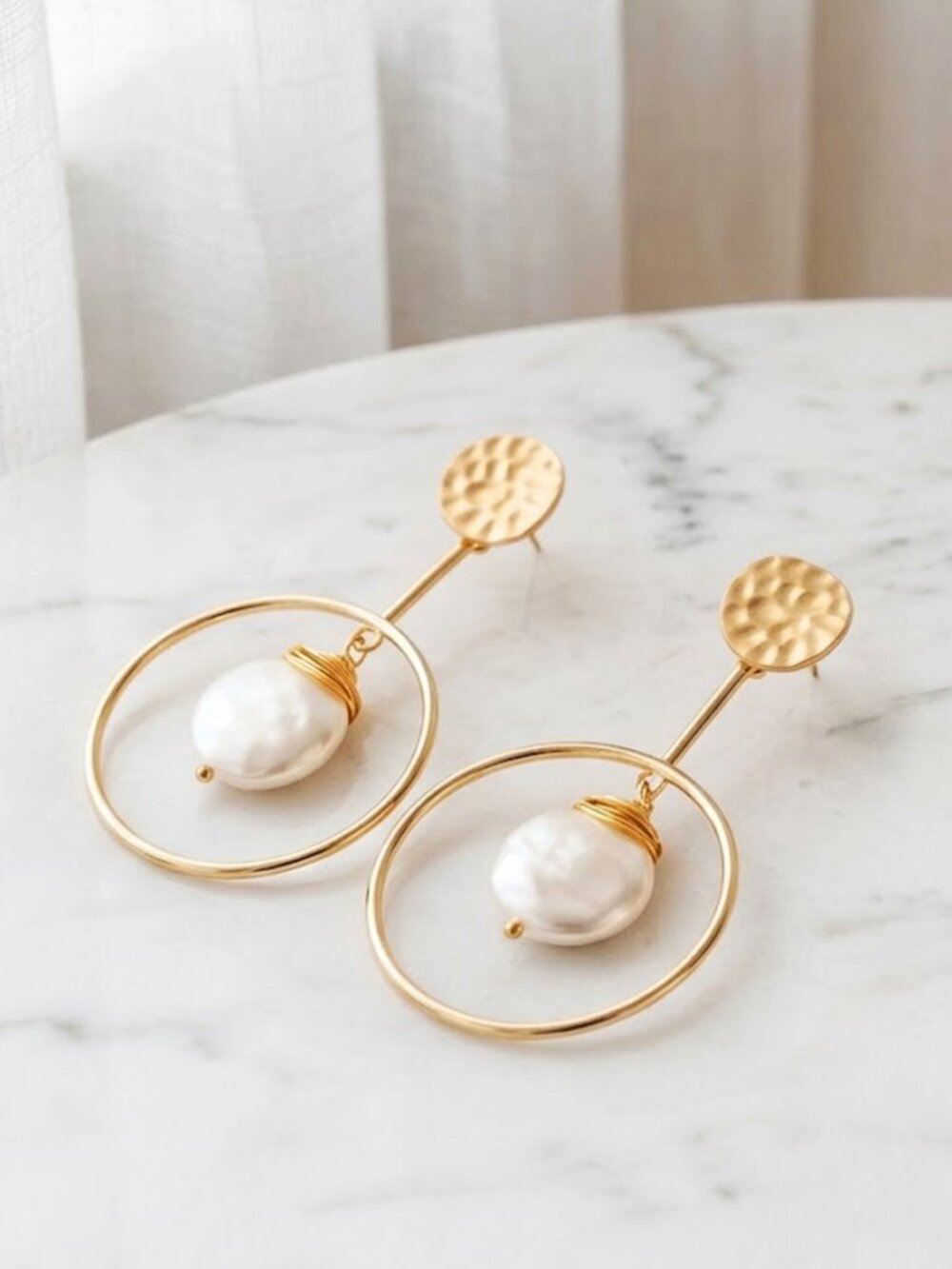 Women’s Round Gold Dangle Pearl Earrings